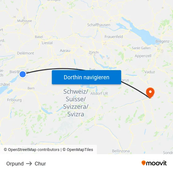 Orpund to Chur map