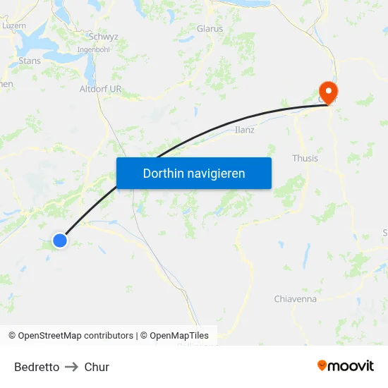 Bedretto to Chur map
