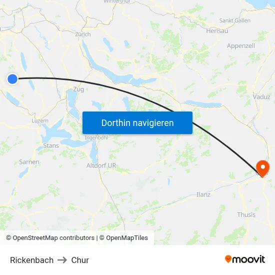 Rickenbach to Chur map