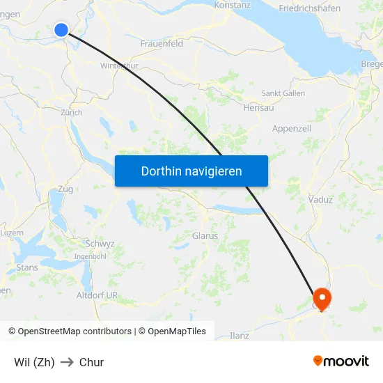 Wil (Zh) to Chur map