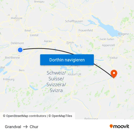 Grandval to Chur map