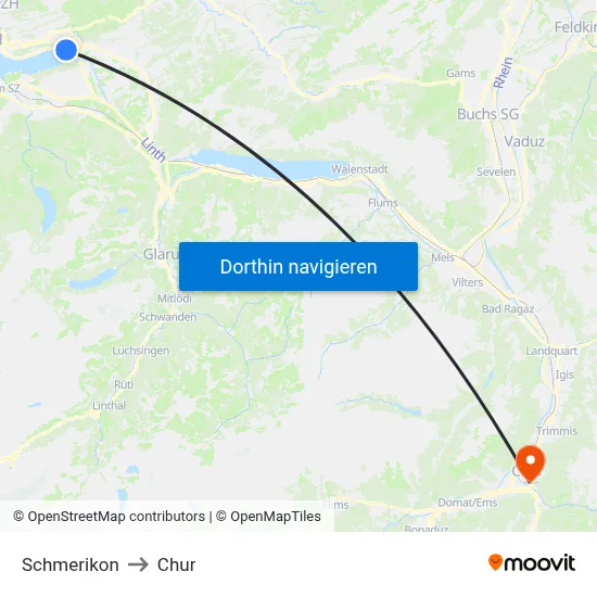 Schmerikon to Chur map