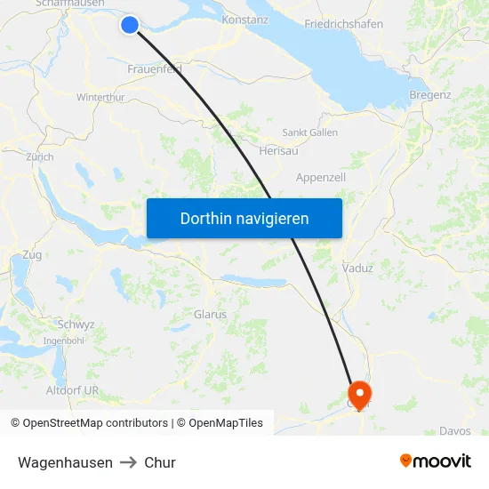 Wagenhausen to Chur map