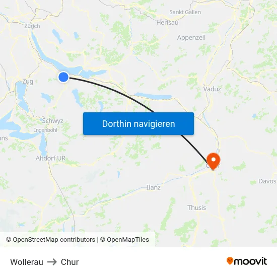 Wollerau to Chur map