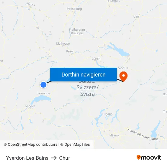 Yverdon-Les-Bains to Chur map