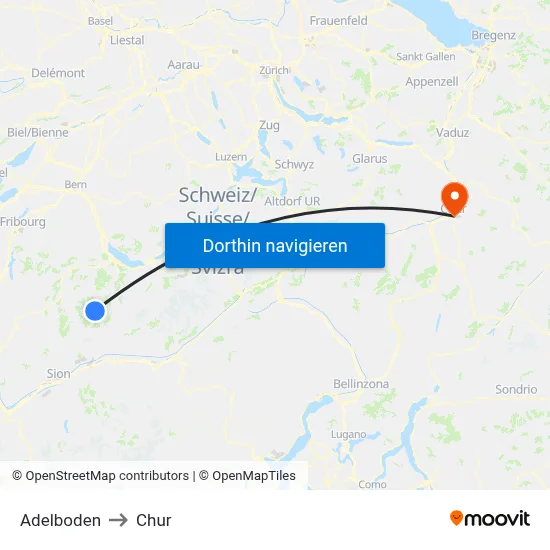 Adelboden to Chur map