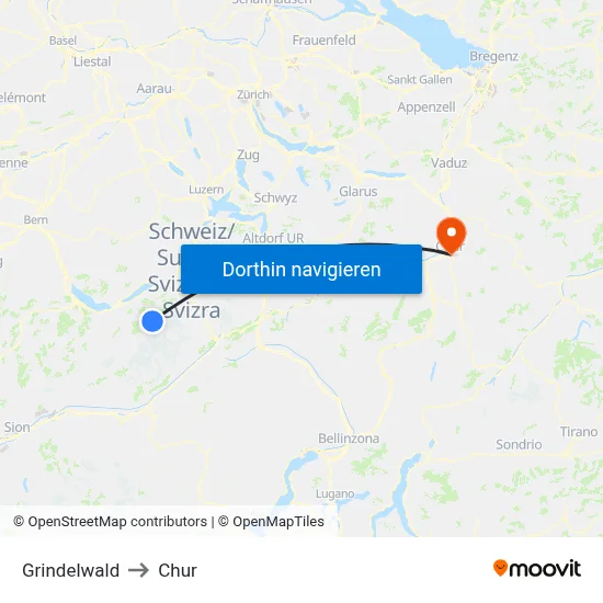 Grindelwald to Chur map