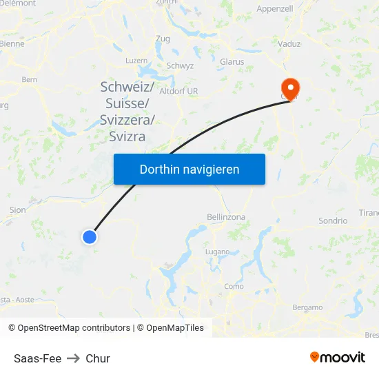 Saas-Fee to Chur map