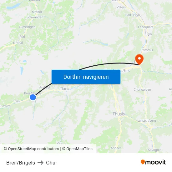 Breil/Brigels to Chur map