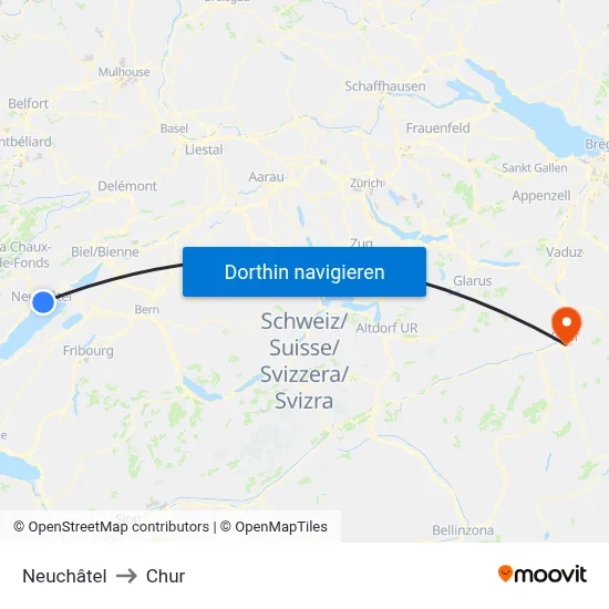 Neuchâtel to Chur map