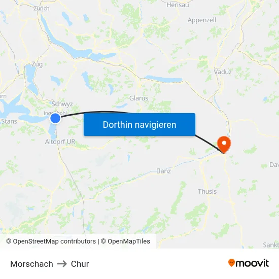 Morschach to Chur map