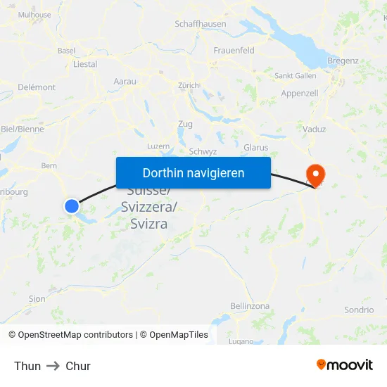 Thun to Chur map