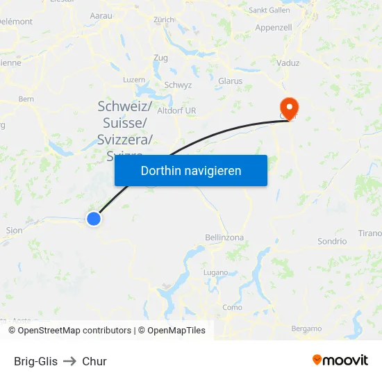 Brig-Glis to Chur map