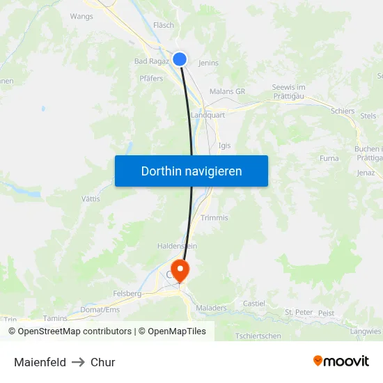 Maienfeld to Chur map