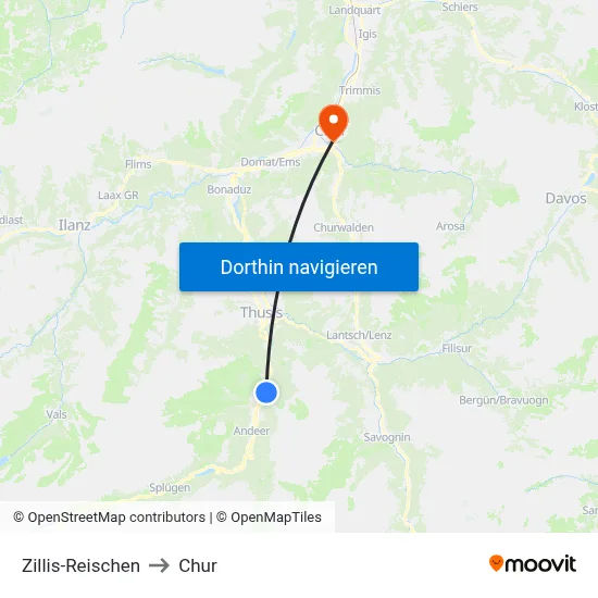 Zillis-Reischen to Chur map