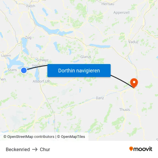 Beckenried to Chur map