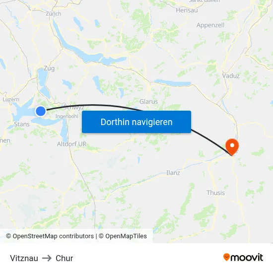 Vitznau to Chur map