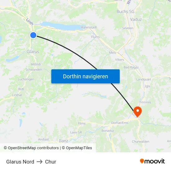 Glarus Nord to Chur map