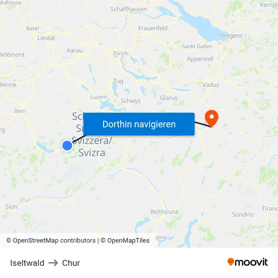 Iseltwald to Chur map