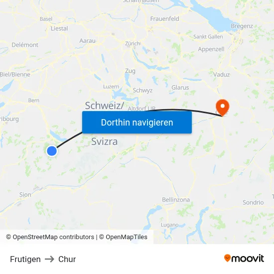 Frutigen to Chur map