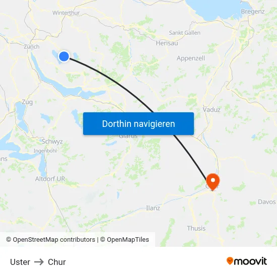 Uster to Chur map