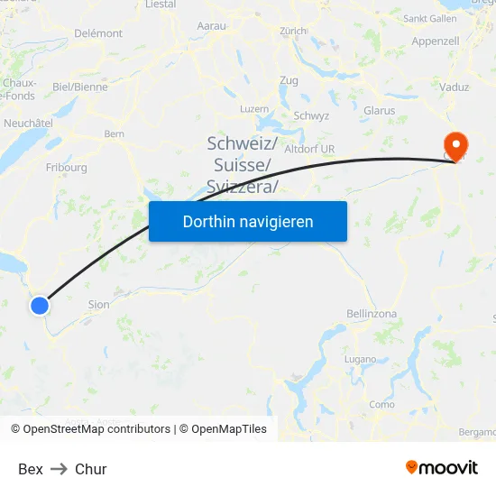 Bex to Chur map