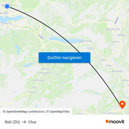 Rüti (Zh) to Chur map