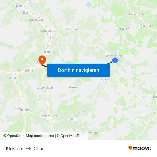 Klosters to Chur map