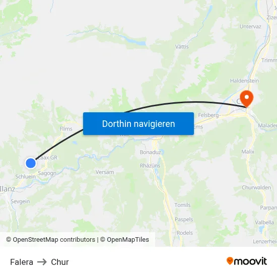 Falera to Chur map