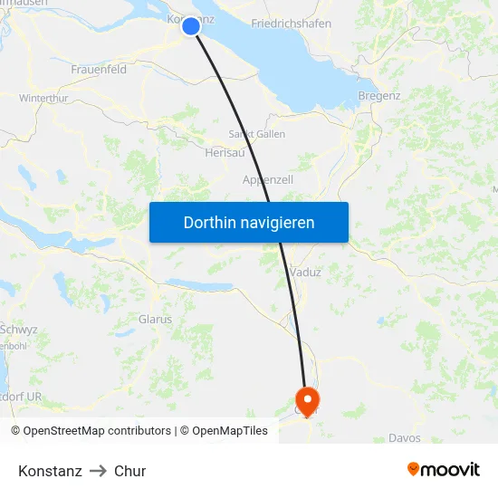 Konstanz to Chur map