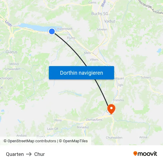 Quarten to Chur map