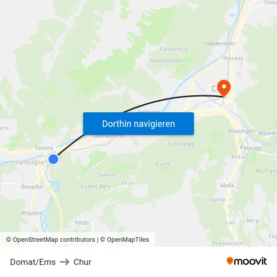 Domat/Ems to Chur map
