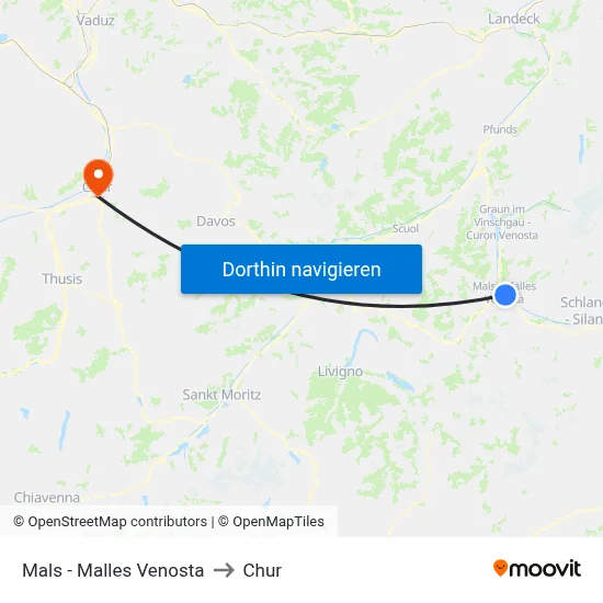 Mals - Malles Venosta to Chur map