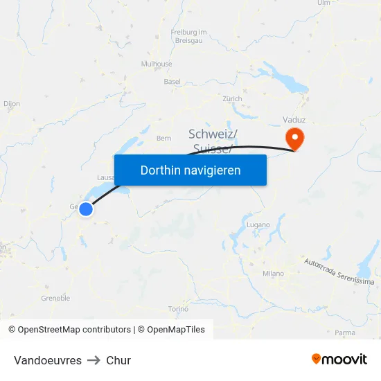 Vandoeuvres to Chur map