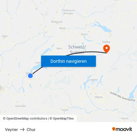 Veyrier to Chur map