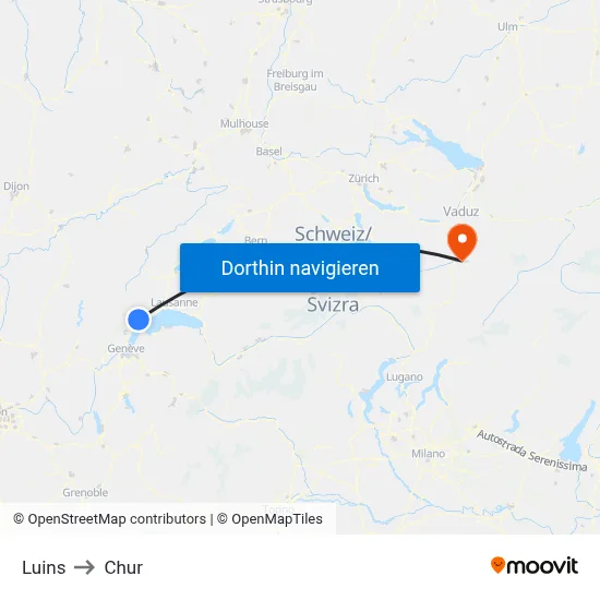 Luins to Chur map