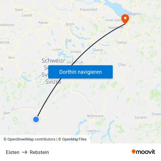 Eisten to Rebstein map
