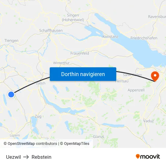 Uezwil to Rebstein map