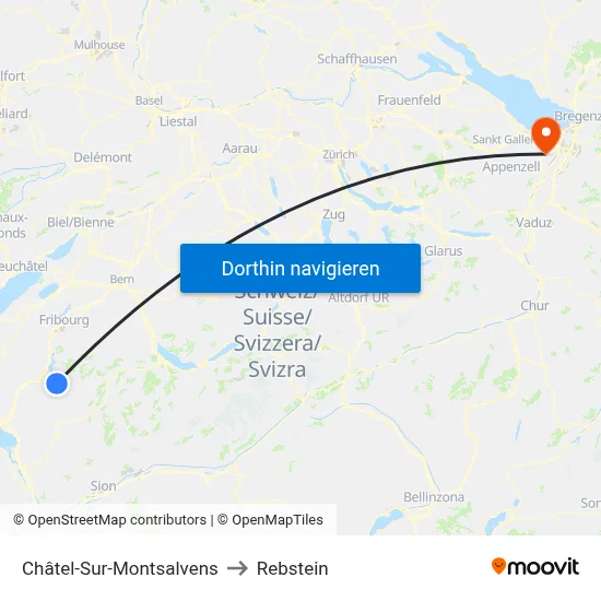 Châtel-Sur-Montsalvens to Rebstein map