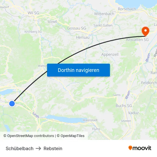 Schübelbach to Rebstein map