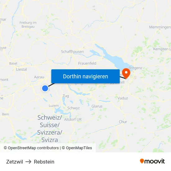 Zetzwil to Rebstein map
