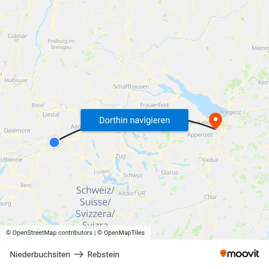 Niederbuchsiten to Rebstein map