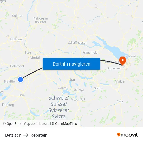Bettlach to Rebstein map