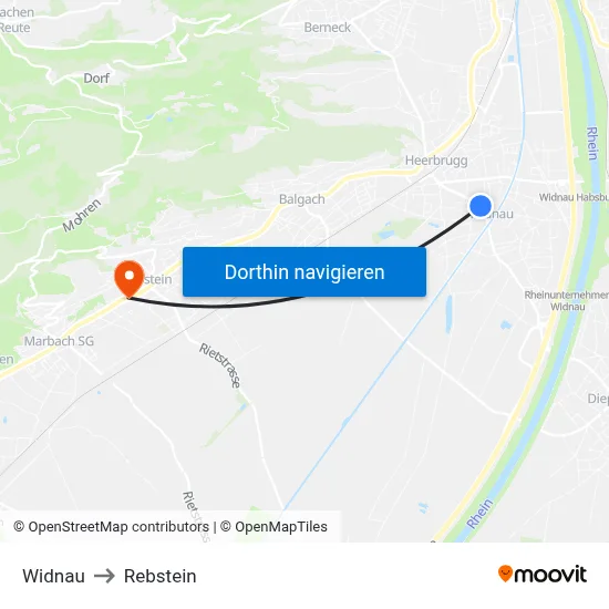 Widnau to Rebstein map