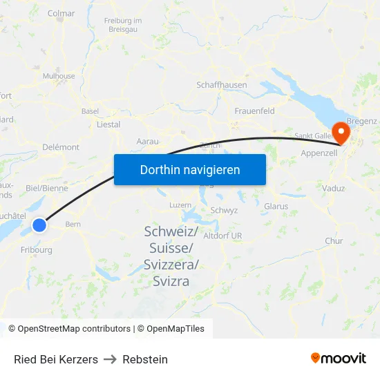 Ried Bei Kerzers to Rebstein map