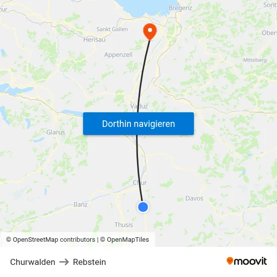 Churwalden to Rebstein map