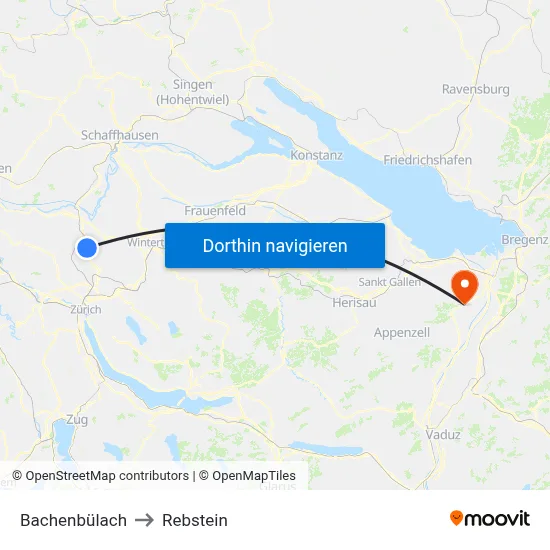 Bachenbülach to Rebstein map