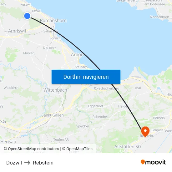 Dozwil to Rebstein map