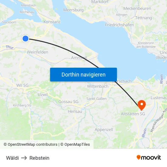 Wäldi to Rebstein map