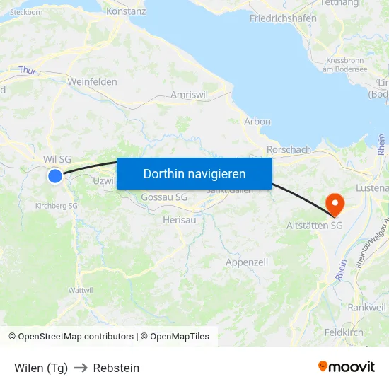Wilen (Tg) to Rebstein map